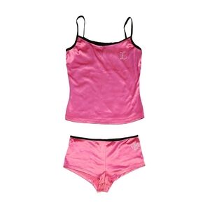Luxurious Couture Pink Satin Women's Pajama Lounge Intimates Shorts Tank Set
